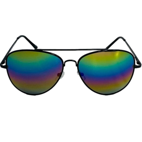 undefined Accessories - 6068 | Black Frame Rainbow Mirror Lens Aviator Sunglasses